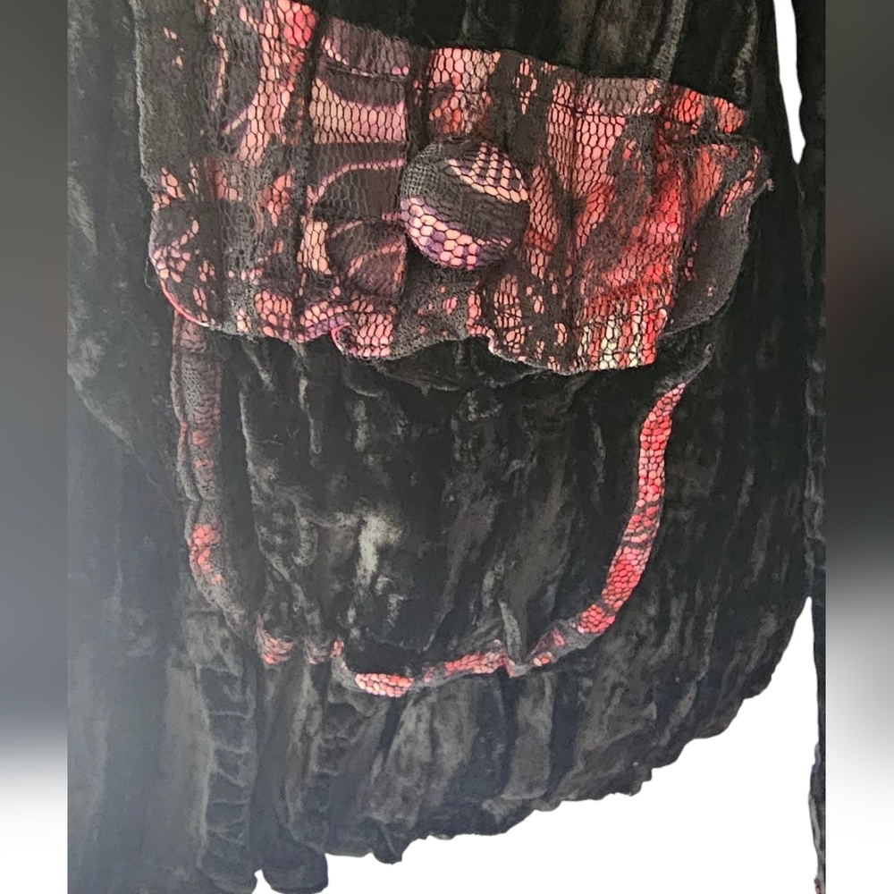 Alberto Makali Crushed Velvet Black Red Beaded‎ Jacket Large - Picture 9 of 13